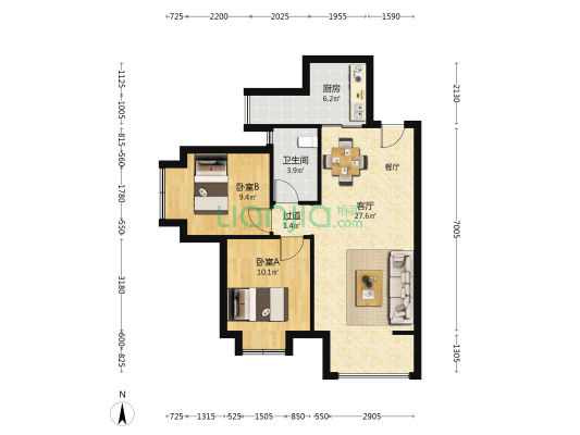 建泰御嘉花苑 2室1厅1卫 78平方
