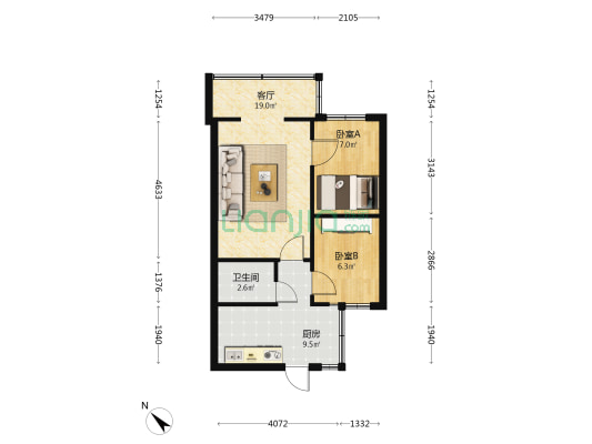 三合营9号 2室1厅1卫 49平方