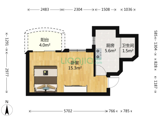 金碧领秀国际 1室0厅1卫 34平方