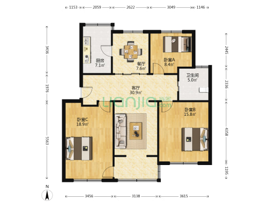 塍德社区 3室2厅1卫 113平方