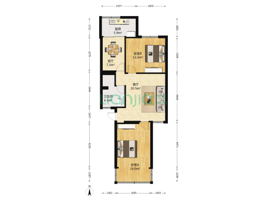 蓝天公寓 2室2厅1卫 83平方