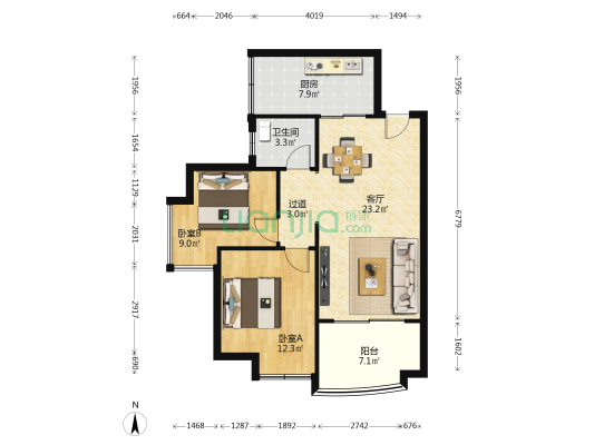 众星湘港公馆 2室1厅1卫 79平方