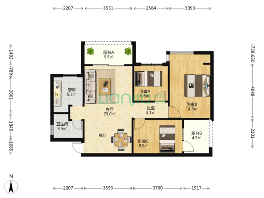 振宁友谊家园 3室1厅1卫 90平方