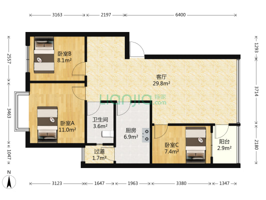 博源小区 3室1厅1卫 86平方