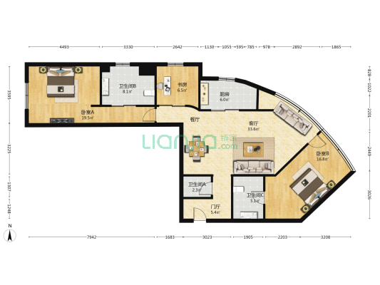 内外联公寓 3室1厅3卫 167平方
