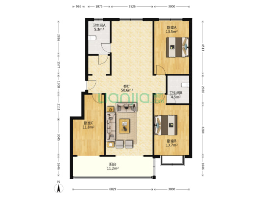 北美林荫 3室1厅2卫 138平方