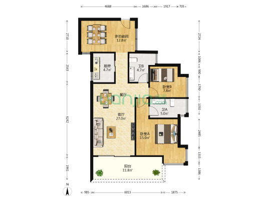 紫金阁 3室1厅2卫 94平方