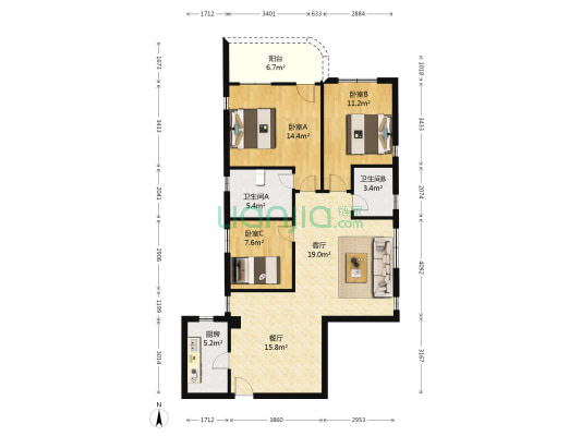 华景花园(火炬) 3室2厅2卫 112平方