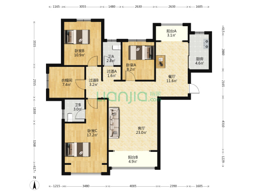 迎宾路3号三期 3室2厅2卫 144平方
