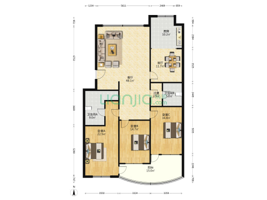 绿苑亚泰 3室2厅2卫 182平方
