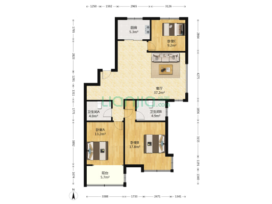 尚东1956 3室1厅2卫 134平方