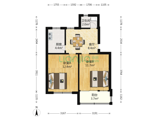 南门江住宅区 2室1厅1卫 57平方