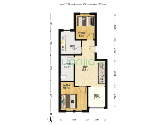 苏家小区 2室1厅1卫 61平方