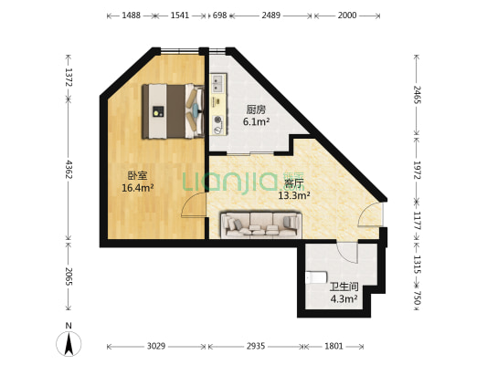 万星阿帕特 1室1厅1卫 61平方
