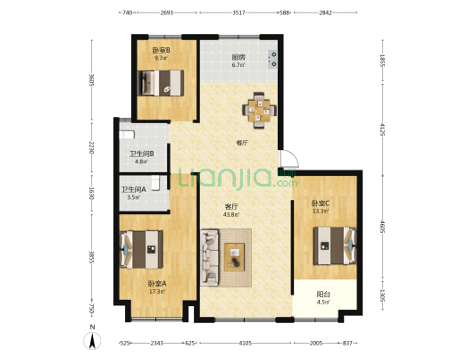 潍柴人才公寓(北区) 3室1厅2卫 141平方