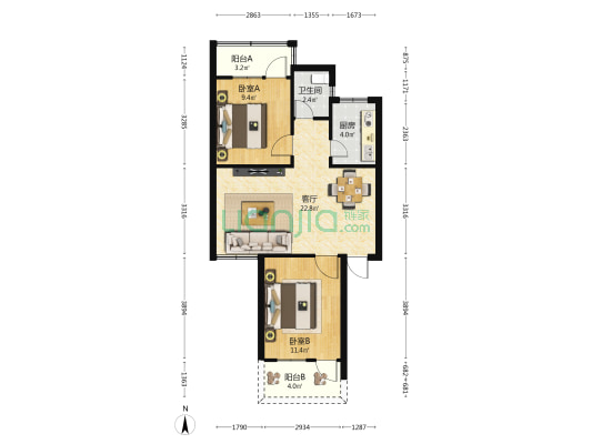 千家新村 2室1厅1卫 67平方