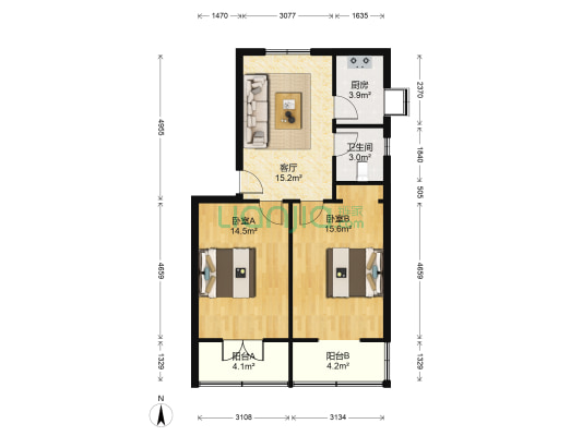 解放桥小区 2室1厅1卫 73平方