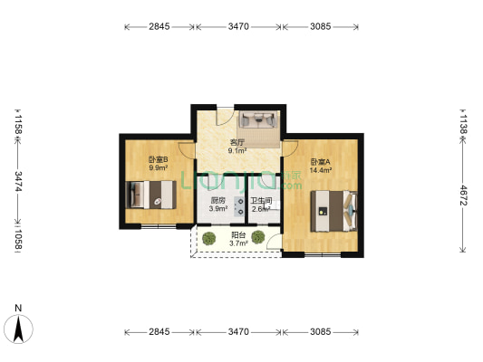 幸福西街139号农行院 2室1厅1卫 51平方