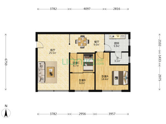 顺安楼 3室2厅1卫 93平方