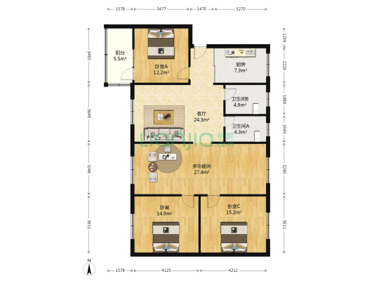 金鑫苑 4室1厅2卫 133平方