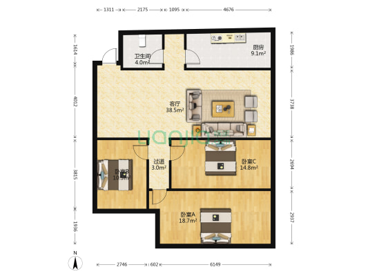 筑苑新村 3室1厅1卫 123平方