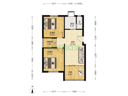 邮电小区 3室1厅1卫 66平方