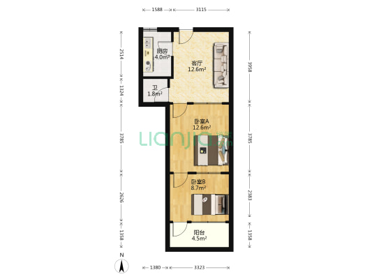 法院街2号 2室1厅1卫 42平方