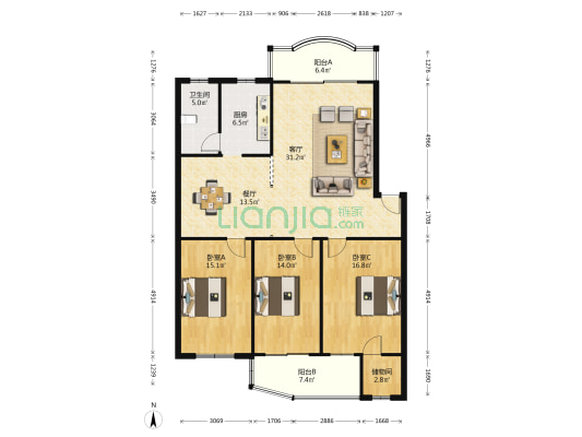 友邦名居 3室2厅1卫 137平方