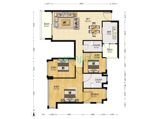 中澳滨河湾一二三期 4室1厅2卫 130平方