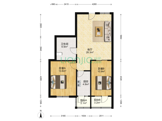 荔湾公寓 2室1厅1卫 87平方