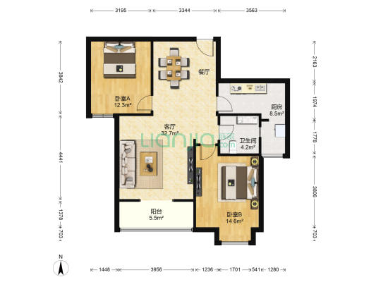 山水家园小区 2室1厅1卫 98平方