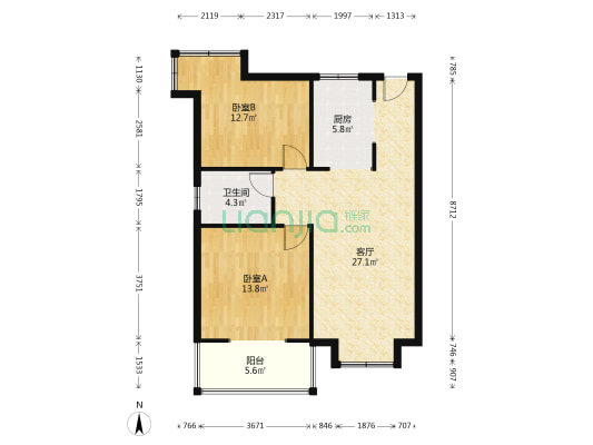 书香苑 2室1厅1卫 83平方