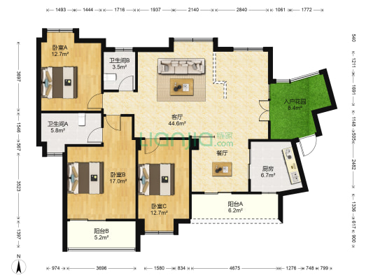大儒世家藏珑 3室1厅2卫 138平方