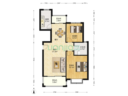 优山美地花园北区 2室1厅1卫 101平方