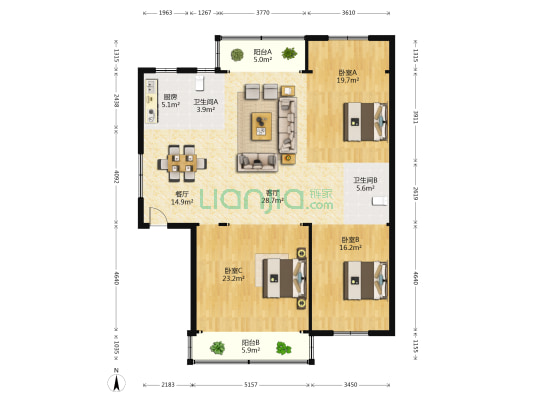 文华路 3室2厅2卫 157平方