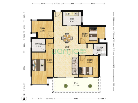 彰泰红 4室1厅2卫 104平方