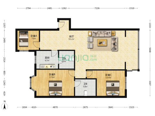 联芳花园5期 3室1厅2卫 134平方