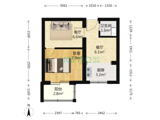洋桥 1室2厅1卫 36平方
