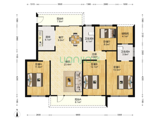 国悦半山九里 4室2厅2卫 136平方