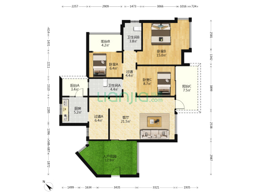 新晖朗悦居 3室1厅2卫 103平方