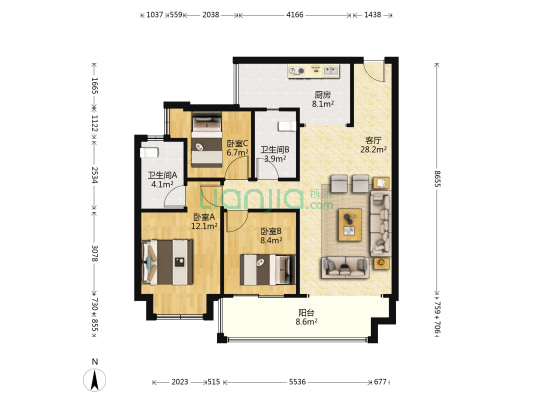 敏捷东樾府 3室1厅2卫 100平方