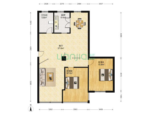 向阳新村 2室1厅1卫 130平方