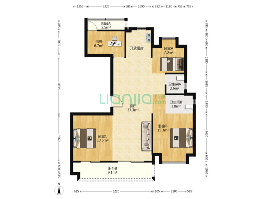 中梁都会中心 4室1厅2卫 126平方