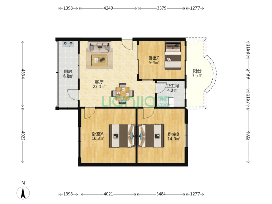聚龙大厦 3室1厅1卫 90平方