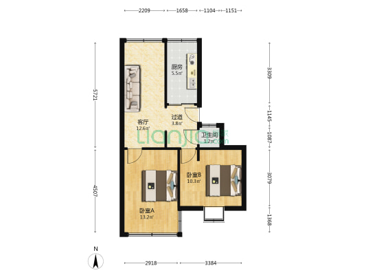 中山大道1426号 2室1厅1卫 53平方