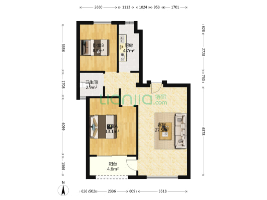 万科银海泊岸 2室1厅1卫 85平方