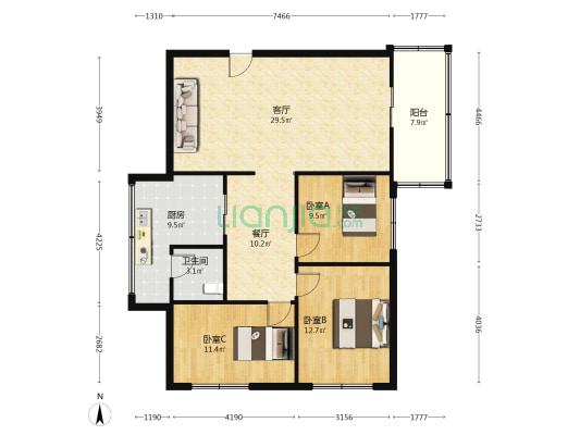 三新派出所宿舍 3室2厅1卫 101平方
