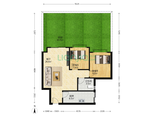 青城365南院 2室1厅1卫 64平方