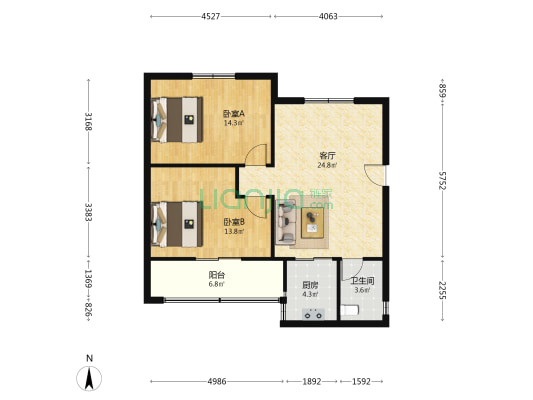 湖畔花园 2室1厅1卫 80平方