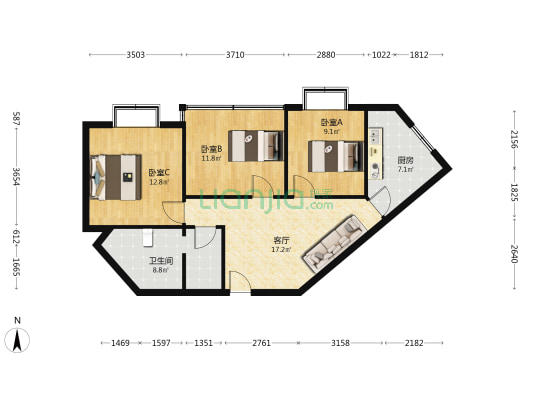 祥和商住楼 3室1厅1卫 83平方